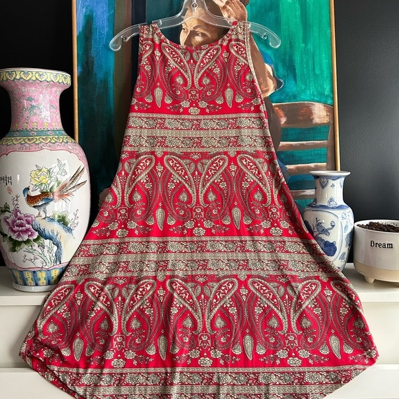 Paisley Red Sleeveless Dress w Pockets - Picture 12 of 15
